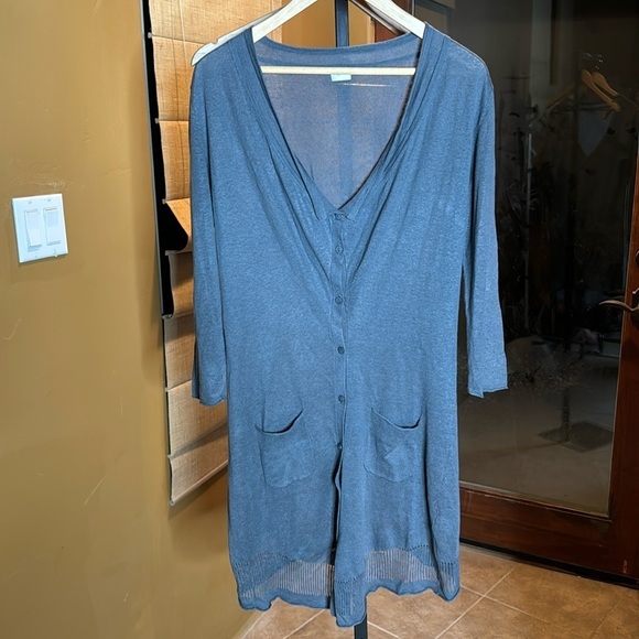 Poetry Charcoal Gray Silk Linen V Neck Long Cardigan Size 10 - Picture 1 of 8